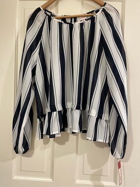 Vintage Merona Navy & White Striped Peplum Top